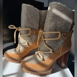 Michael Kors Glittering Gold and Tan Heeled Boots